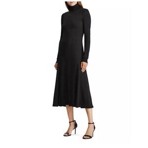 Black Turtleneck Long Sleeve Midi Dress